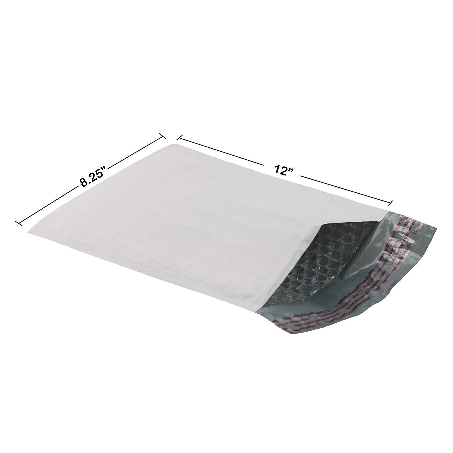 StarBoxes 50 Poly Bubble Mailer Bags 8.5x12" - #2 Pouches Envelopes White Self-Sealing