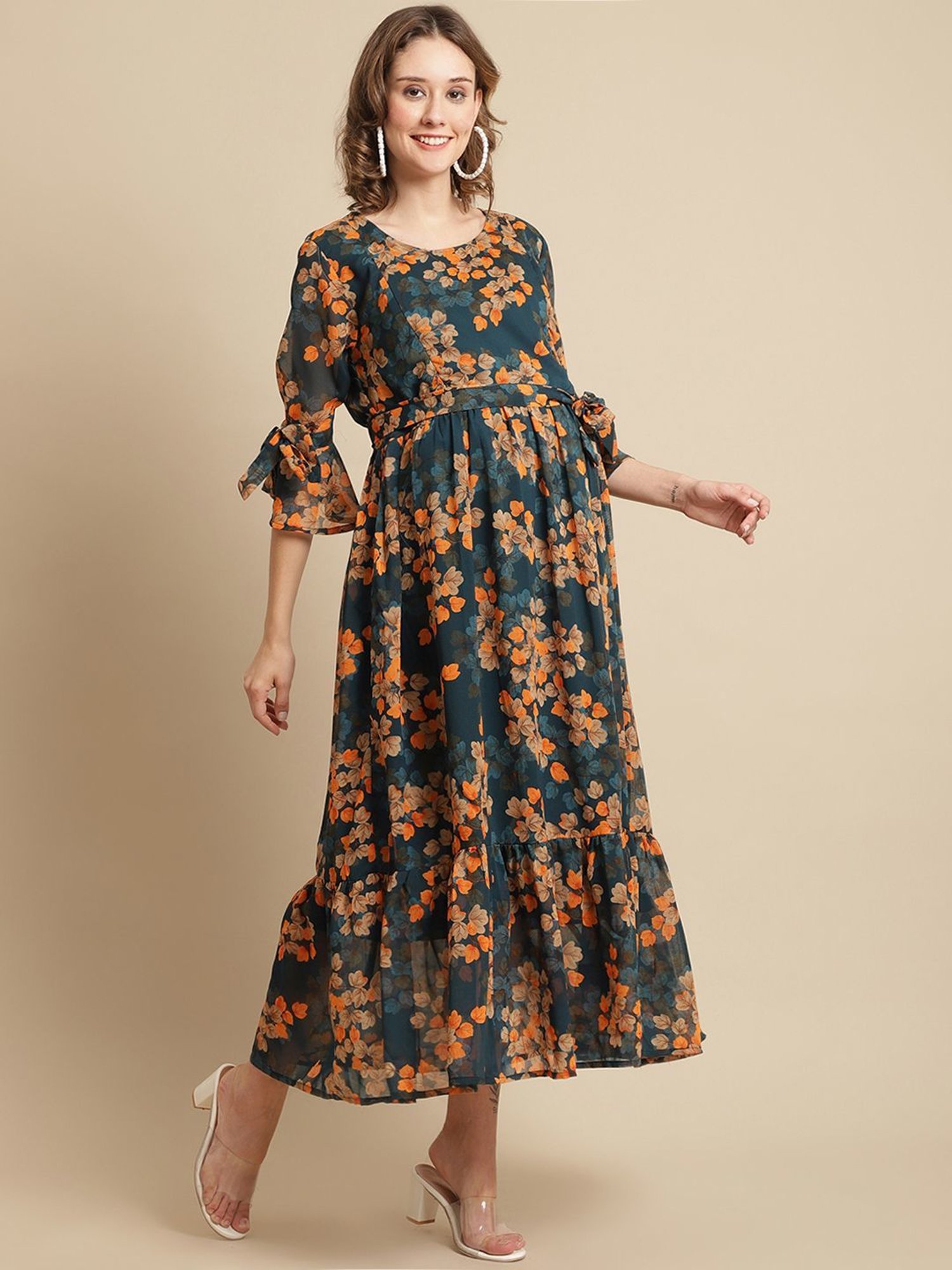 Moms Maternity Blue Printed Dress