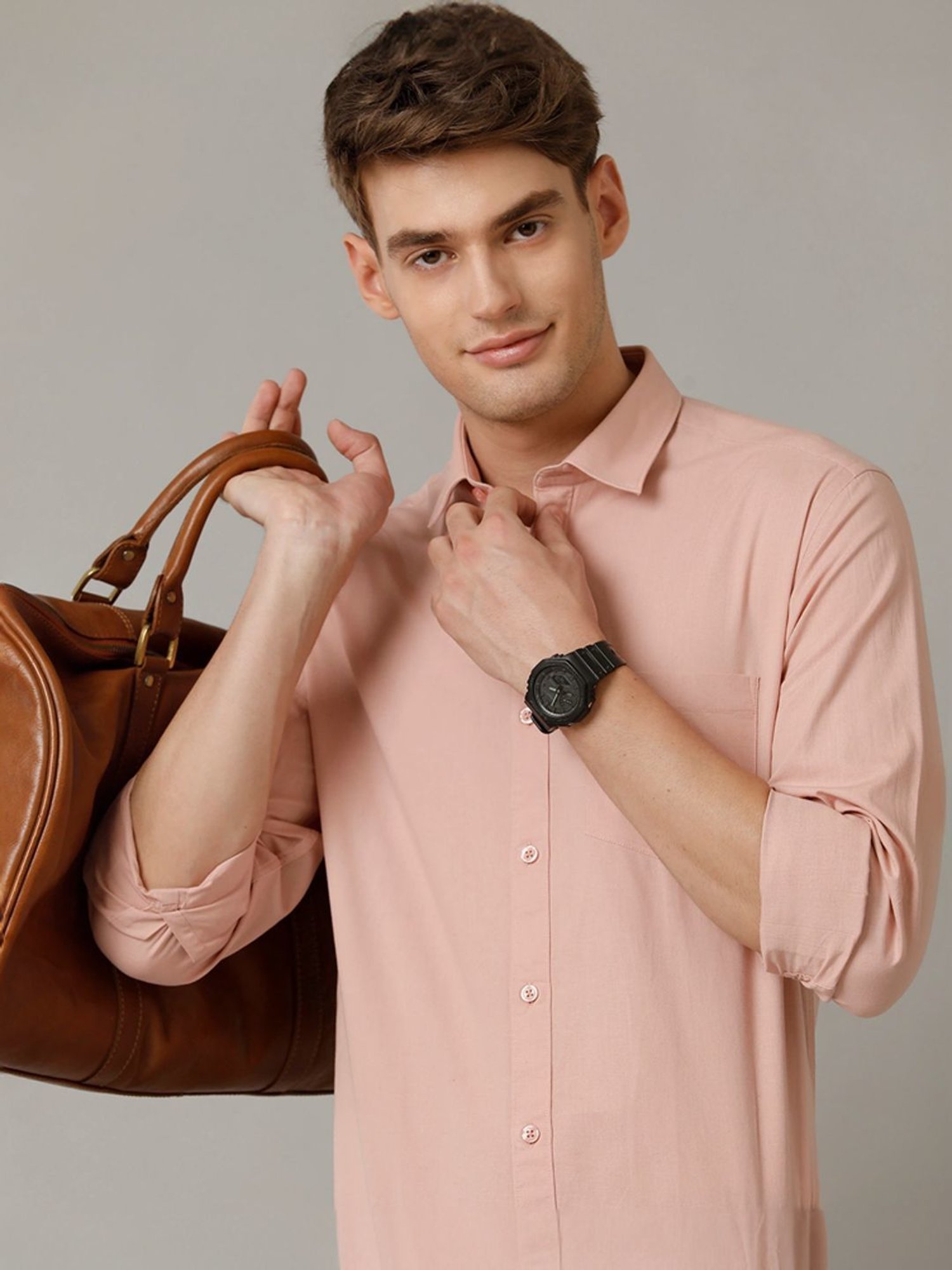 Cavallo By Linen Club Peach Linen Contemporary Fit Shirt