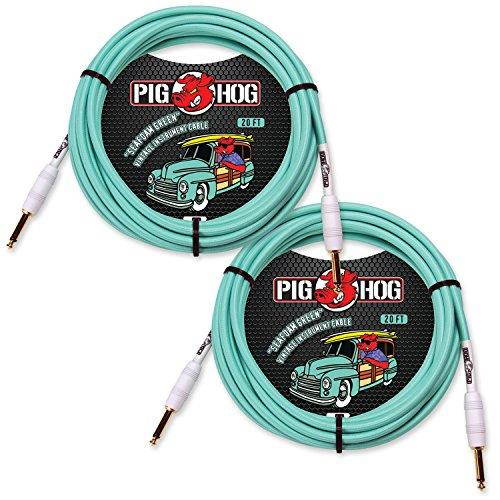 Pig Hog PCH20SG Seafoam Green Vintage Instrument Cable - 20ft (2 Pack)