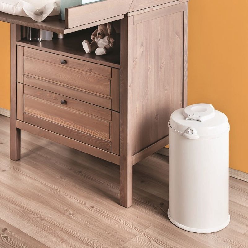 Bubula JR 60698 Premium Steel & Aluminum Diaper Waste Pail with Air Tight Lid and Security Lock for Nursery or Any Room Use, White