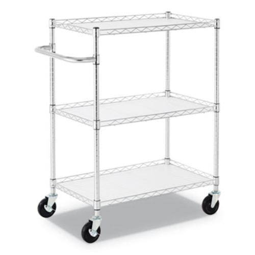 Alera ALESW333018SR 3-Shelf Wire Cart with Liners, 40.00" x 34.50" x 18.00", Silver, 600-lb Capacity