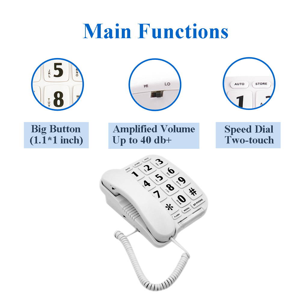 KerLiTar Large Button Corded Phone for Elderly with Amplified Speakerphone for Seniors Landline Phone Works in Power Outage for SOS Emergency