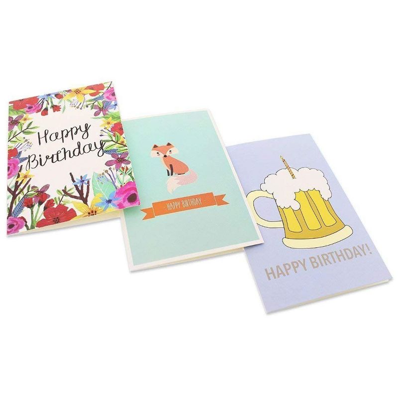 144-Pack Happy Birthday Cards Bulk Assortment, 36 Unique Assorted Designs, Blank Inside with Envelopes, for Workplace Employees Men Women Kids Parent