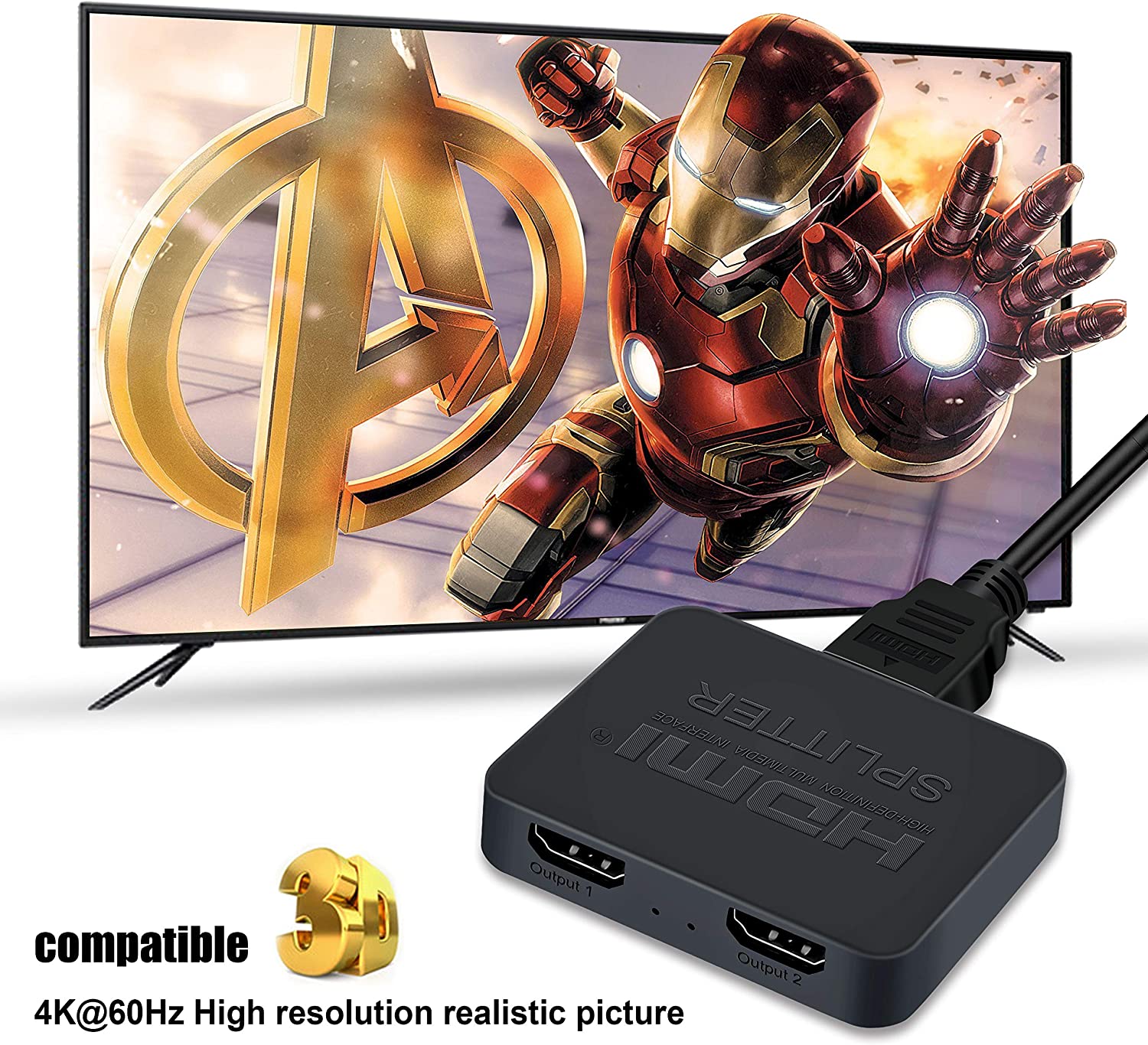 HDMI Splitter 1 In 2 Out, 4K HDMI Splitter for Dual Monitors [Just Duplicate/Mirror Screens, Not Extend] 1x2 HDMI Splitter 1 to 2 Amplifier for 4K @30HZ Full HD 1080P 3D with HDMI Cable