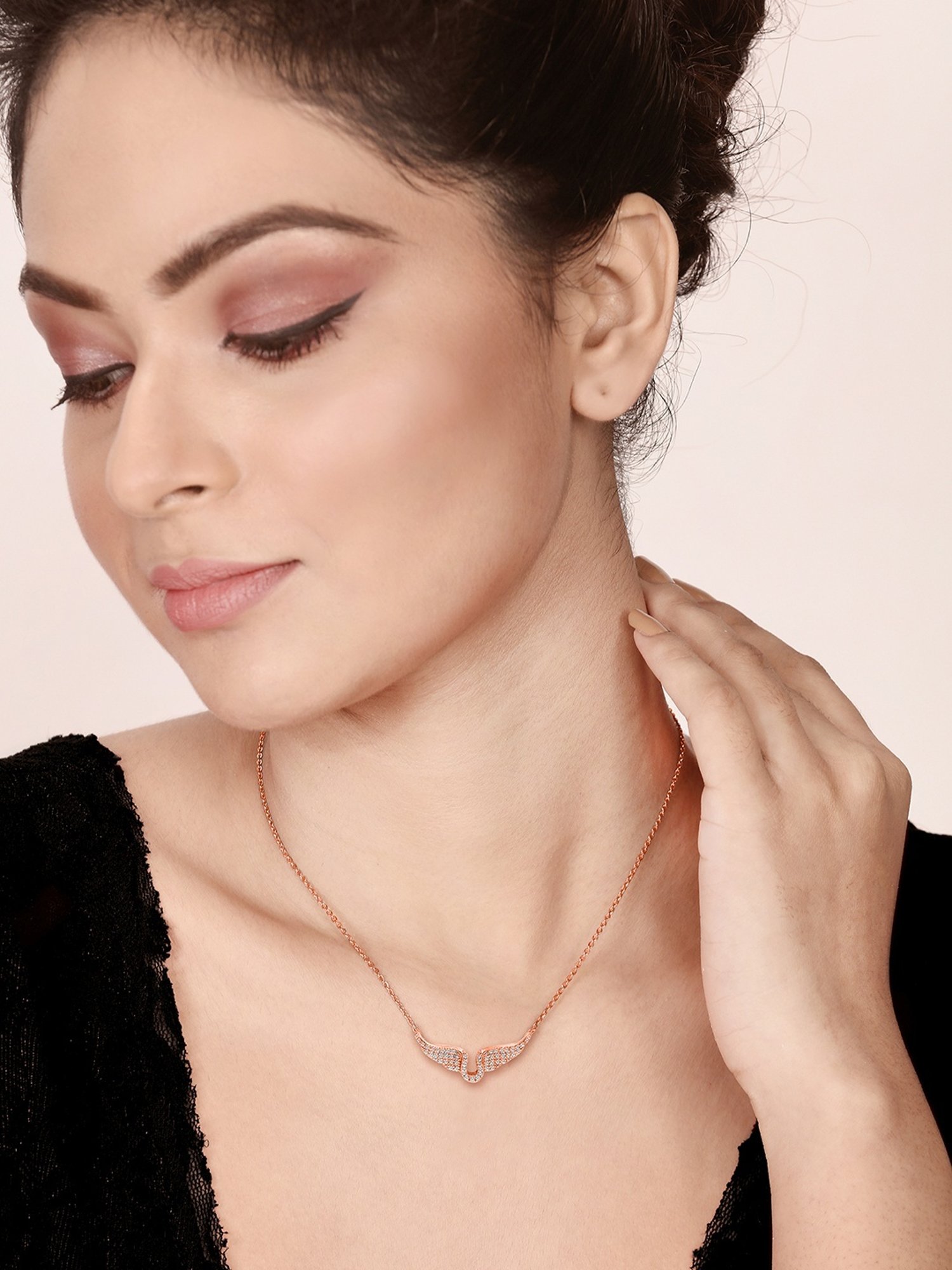 Silberry 92.5 Sterling Silver Rose Gold Fly High Necklace