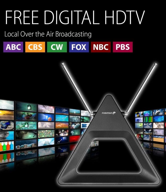 Fosmon HDTV Antenna 25-40 Miles Range, Indoor Rabbit Ear TV Antenna, Retractable Dipoles [Wall Mountable or Tabletop] with 5FT Cable Support 4K Ready, ATSC 3.0, UHF, VHF, 1080p Free TV Channel