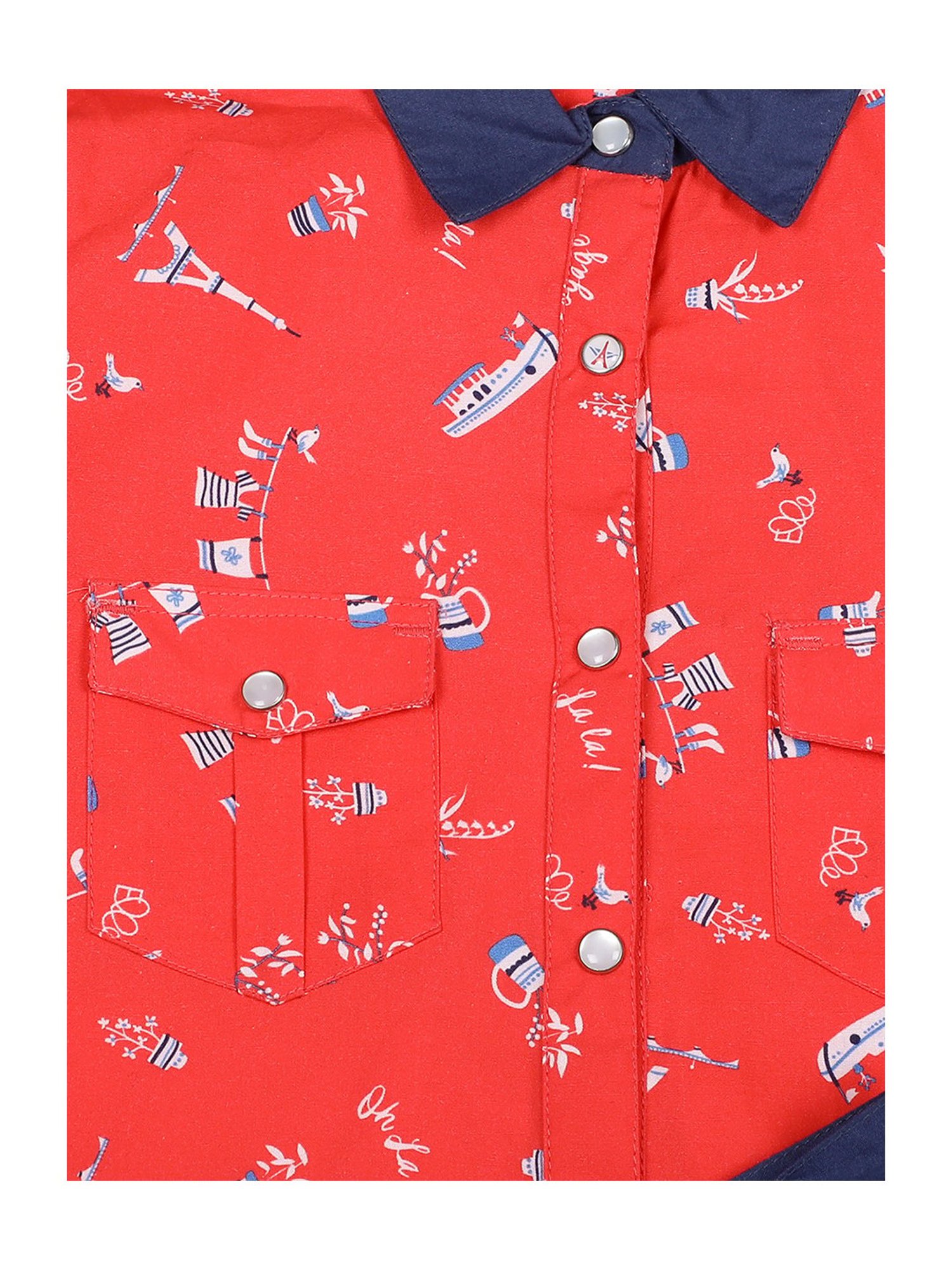 Elle Kids Red Printed Dress With Tie Belt