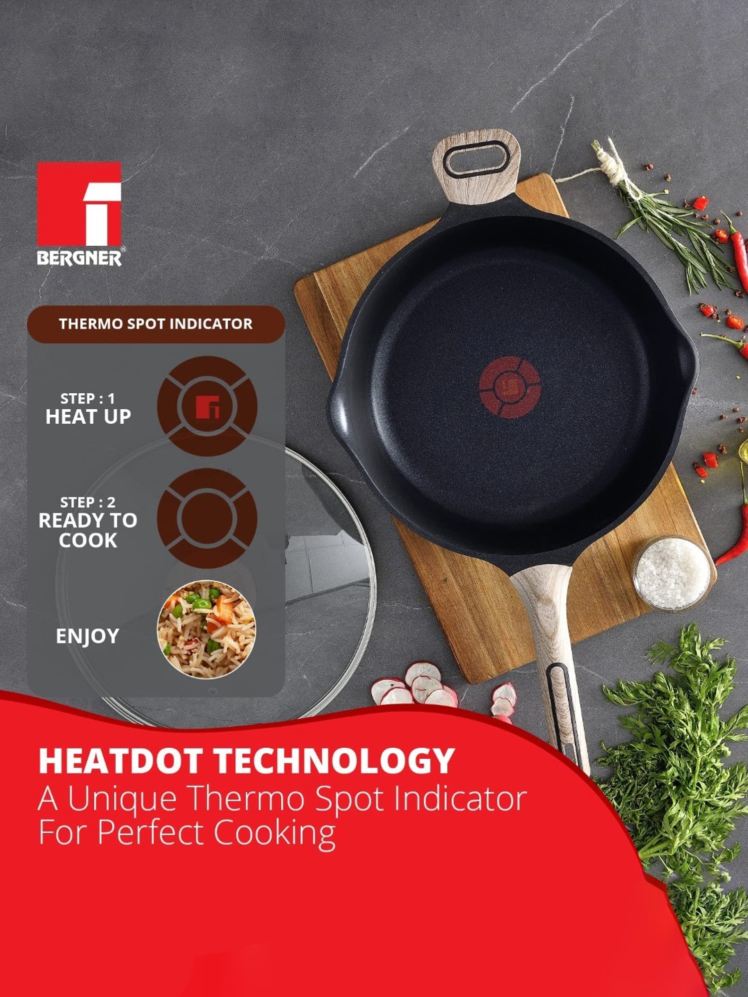 Bergner Grey Non-Stick Marble Induction Base Deep Frypan with Lid - 28cm (3.2L)