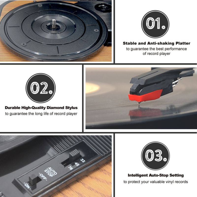 LP&No.1 Portable Bluetooth Turntable with USB Play and Recording,Suitcase 3 Speed Vinyl Record Player with Pitch Control,RCA Output and Aux Input, Blue