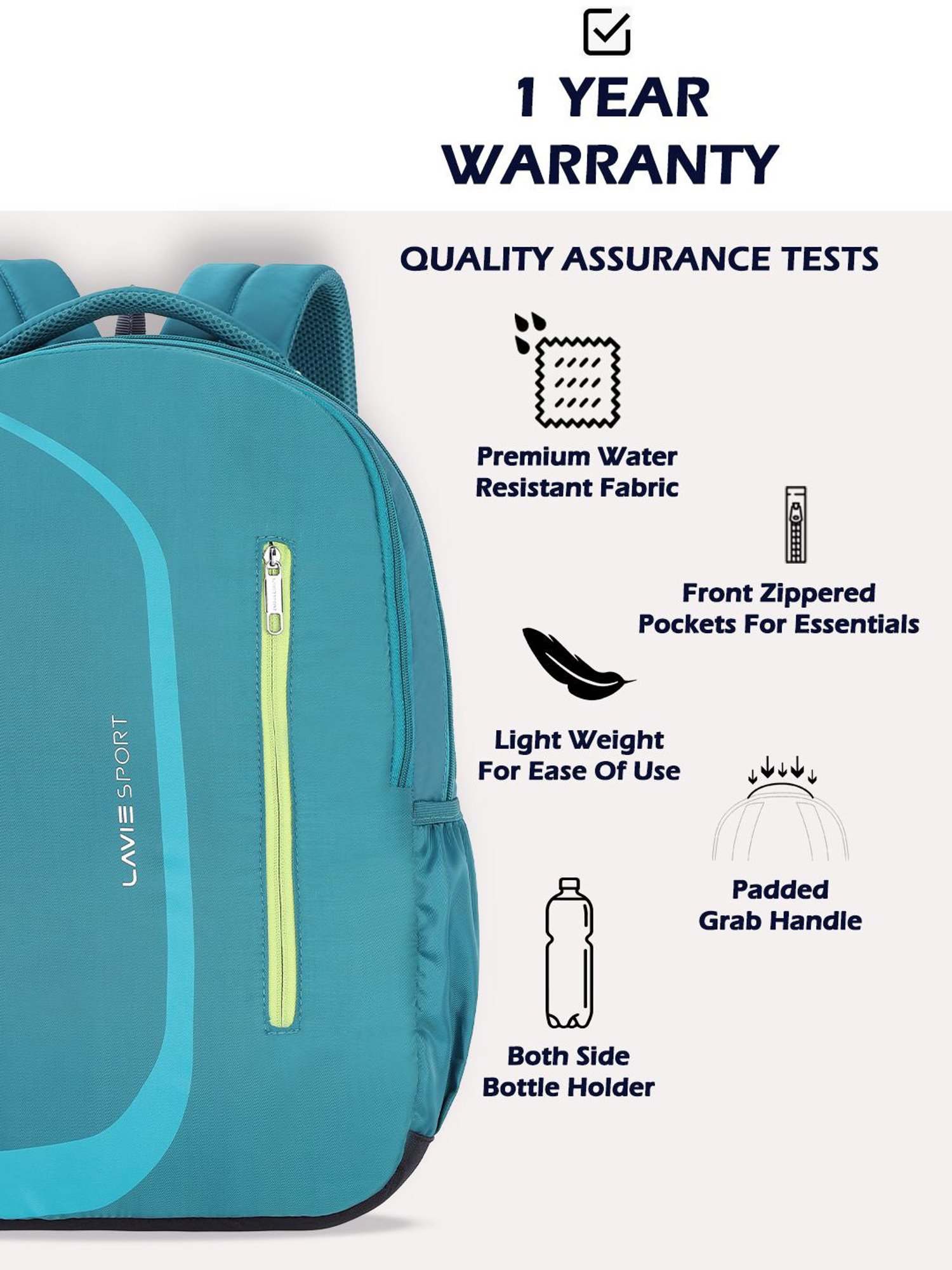 Lavie Sport Zolt X 34L Laptop Backpack For Men & Women | College Bag For Boys & Girls (Teal)