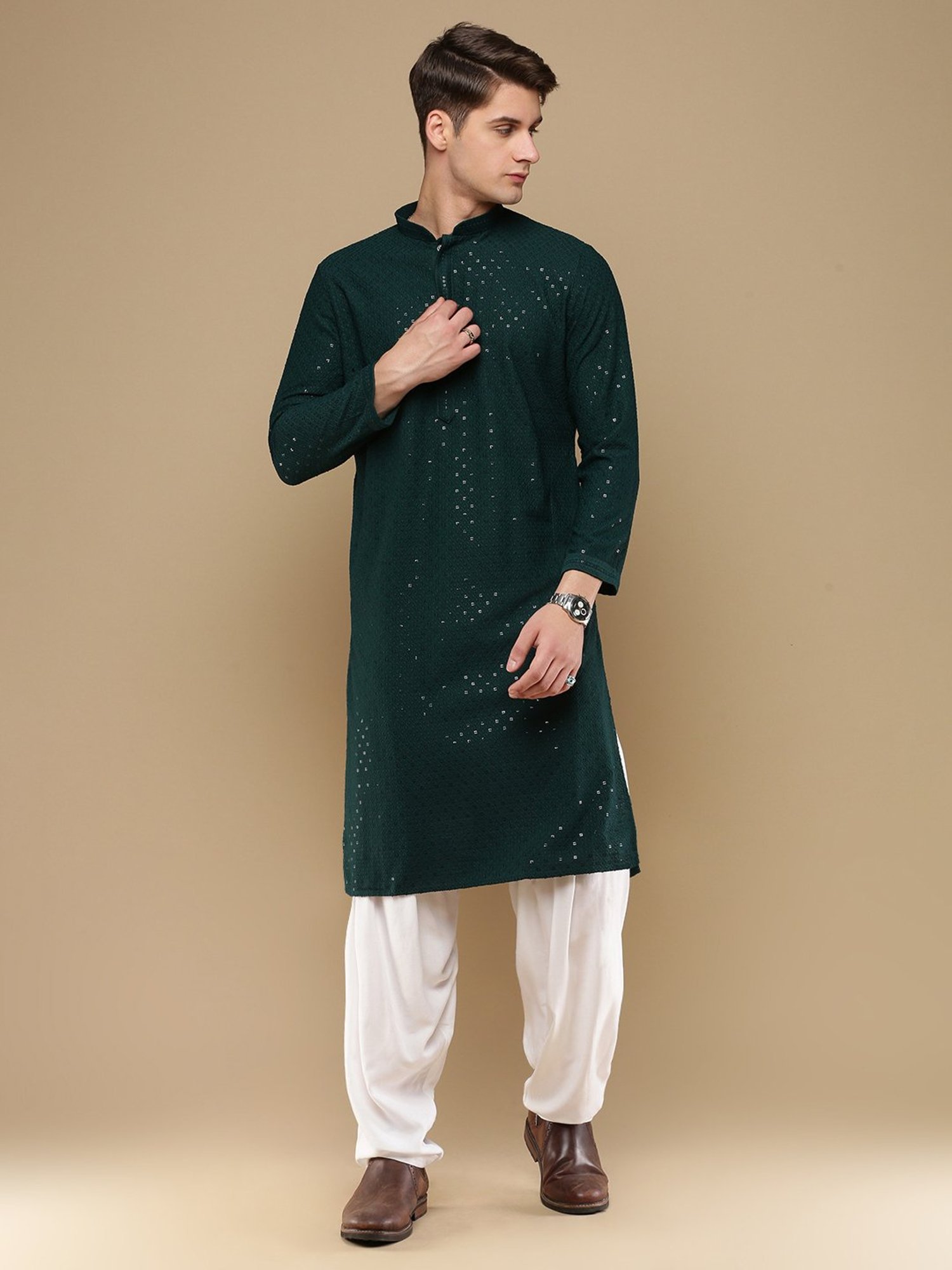 Sanwara Sea Green & White Cotton Regular Fit Chikankari Kurta Bottom Set