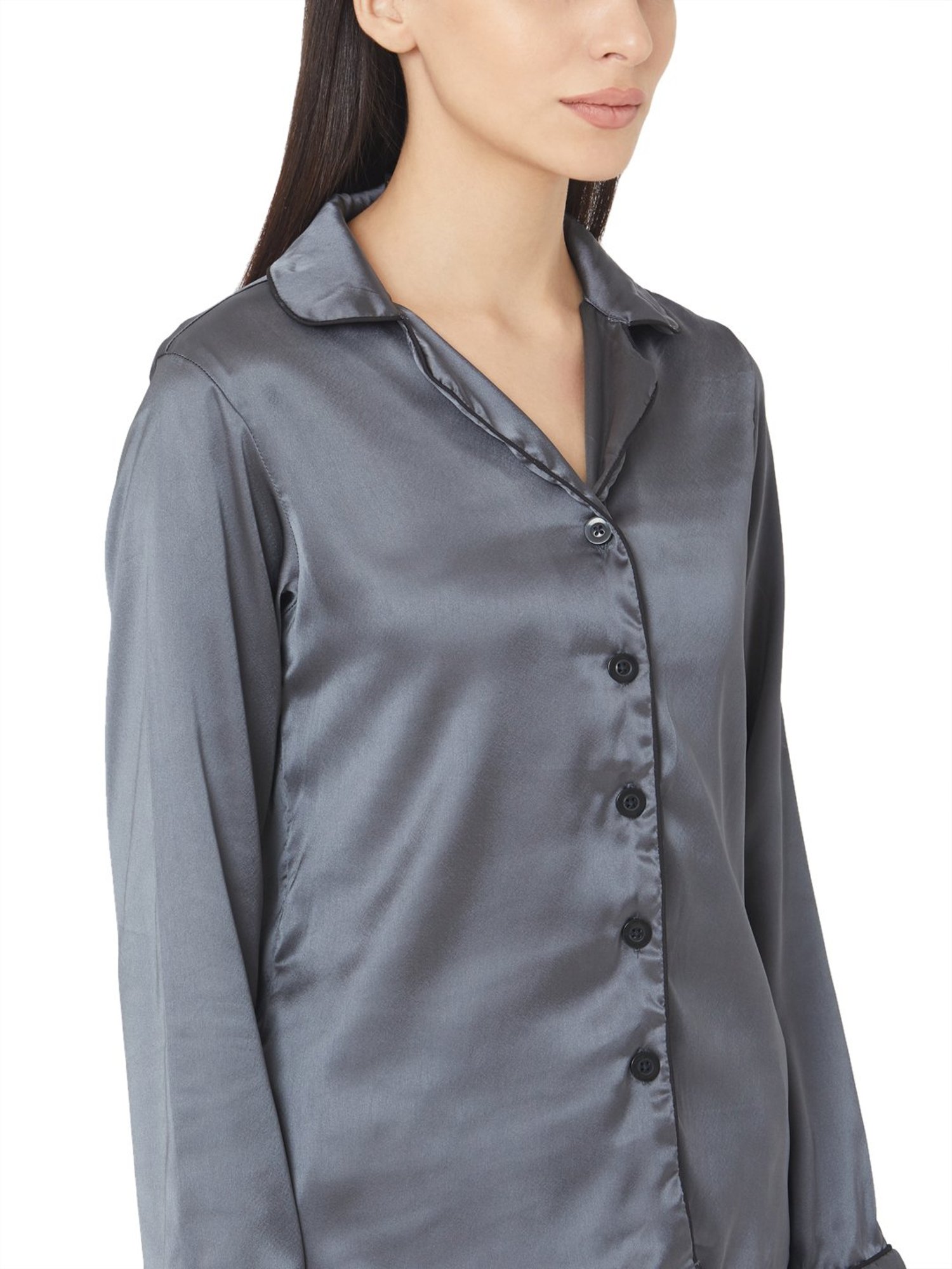 Smarty Pants Dark Grey Satin Print Shirt With Pyjamas