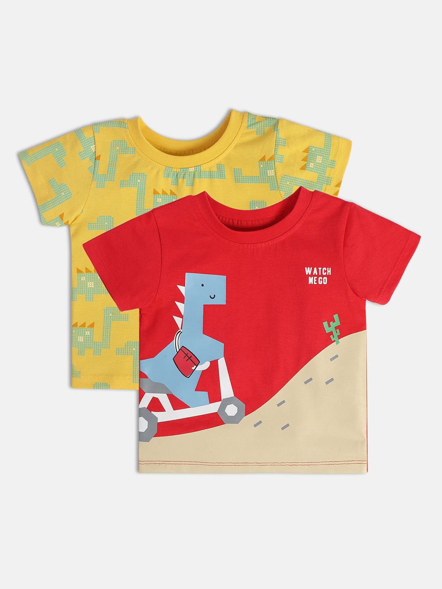 MINIKLUB Kids Red & Yellow Printed T-Shirt (Pack Of 2)