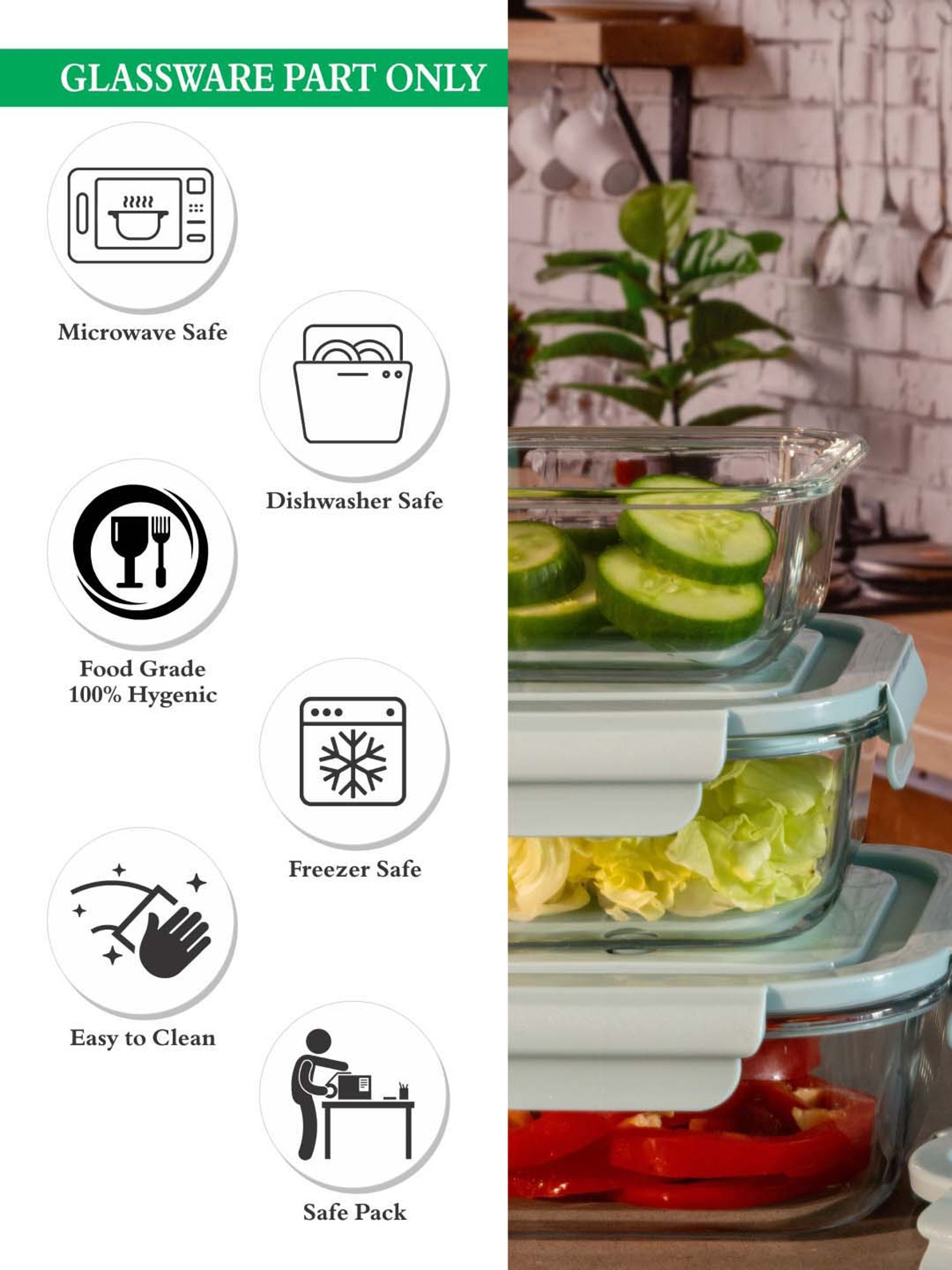 Goodhomes Transparent & Teal Blue Glass 15 cm Container - Set of 3