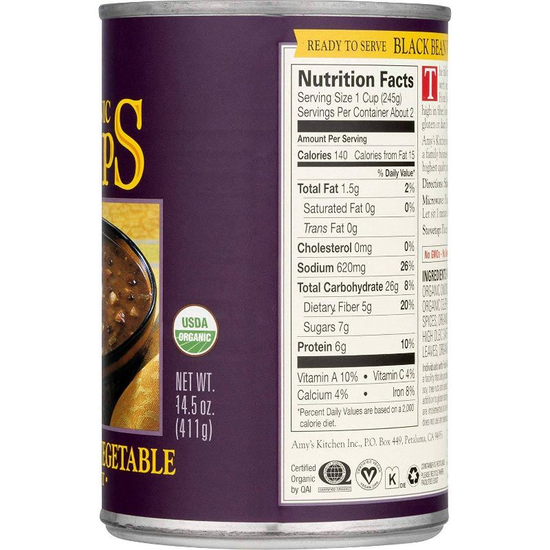 Amy's Organic Low Fat Black Bean Vegetable Soup 14.5oz