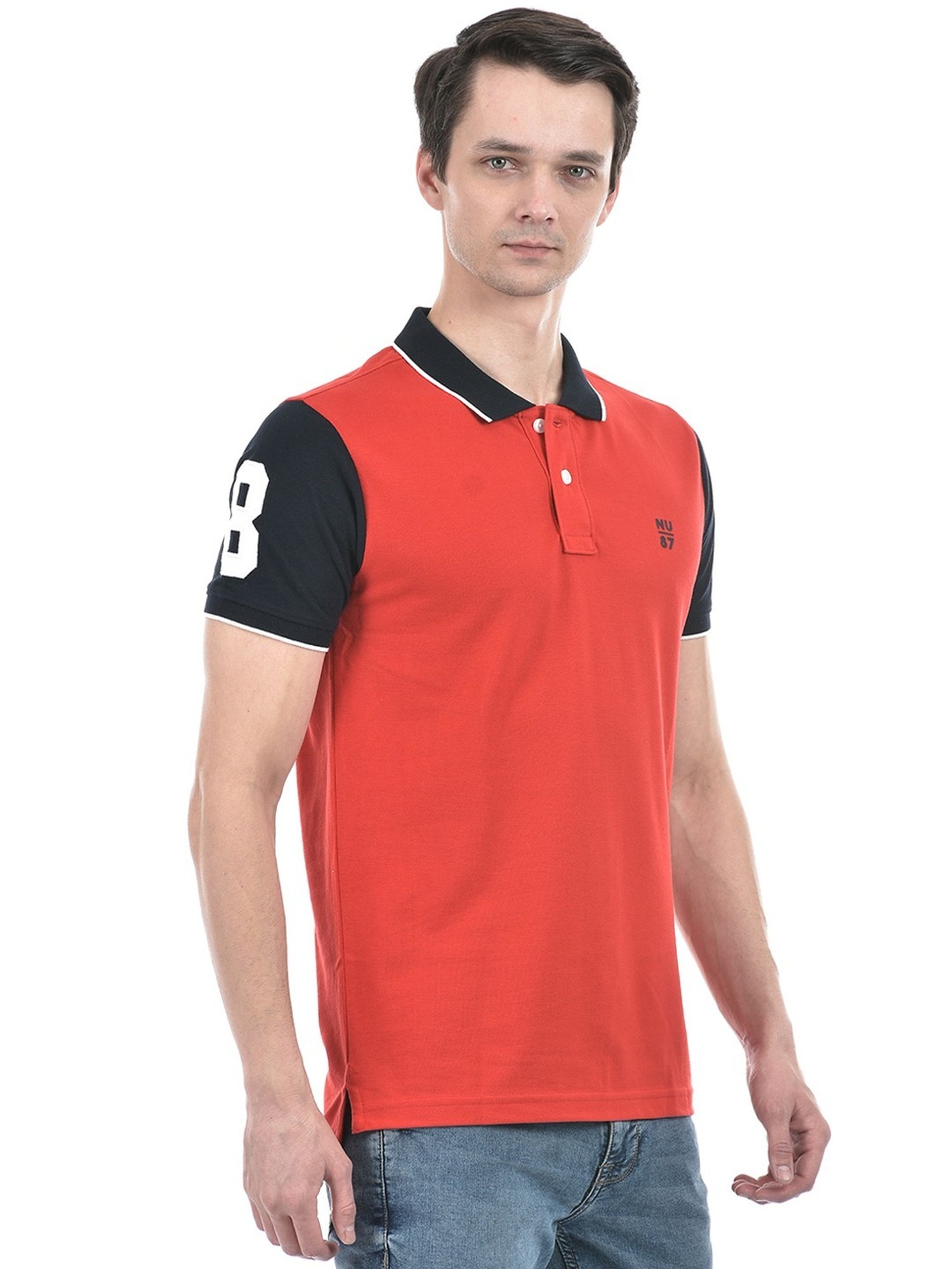 Numero Uno Red Cotton Slim Fit Polo T-Shirt