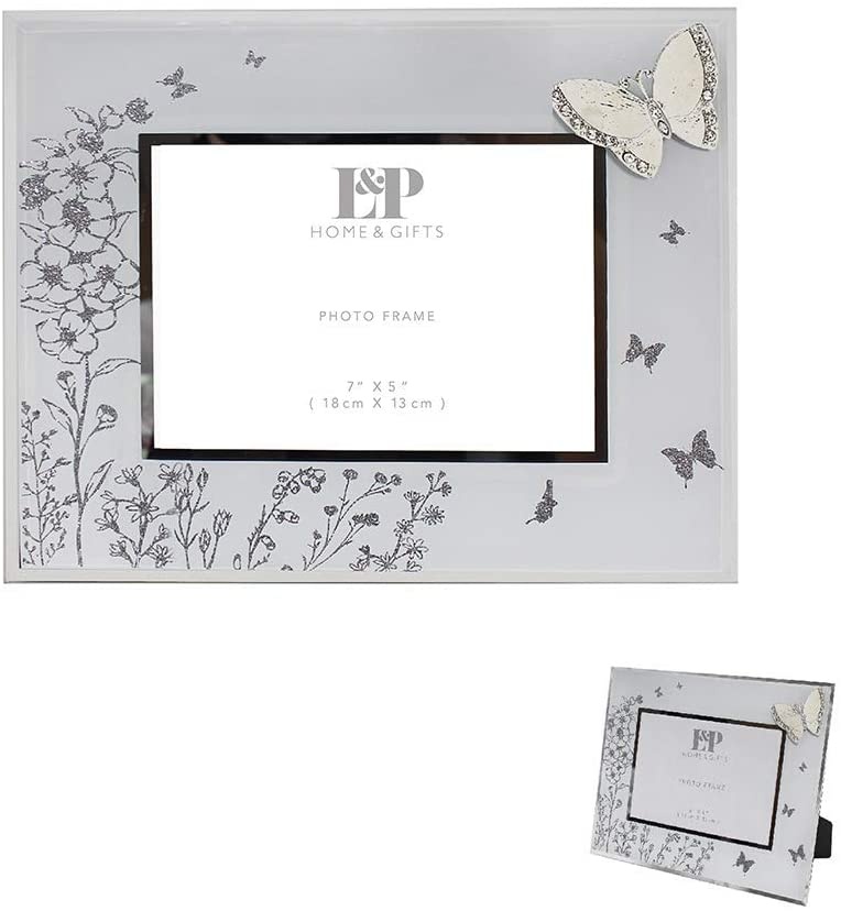 Mirror White Glass Butterfly Frame 5X7 By Lesser & Pavey