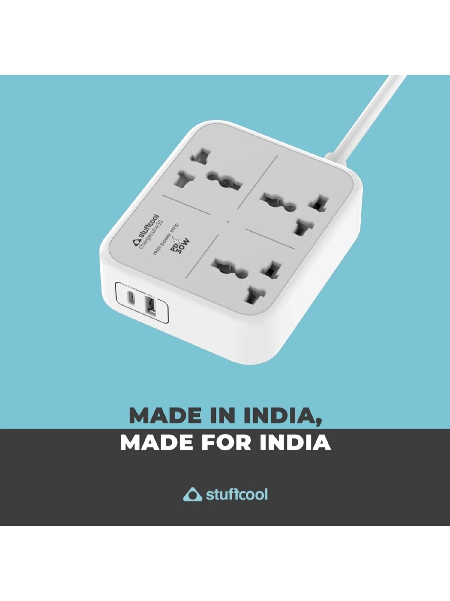 Stuffcool ChargeCube Mini Power Strip with 30W Type C output (Black)