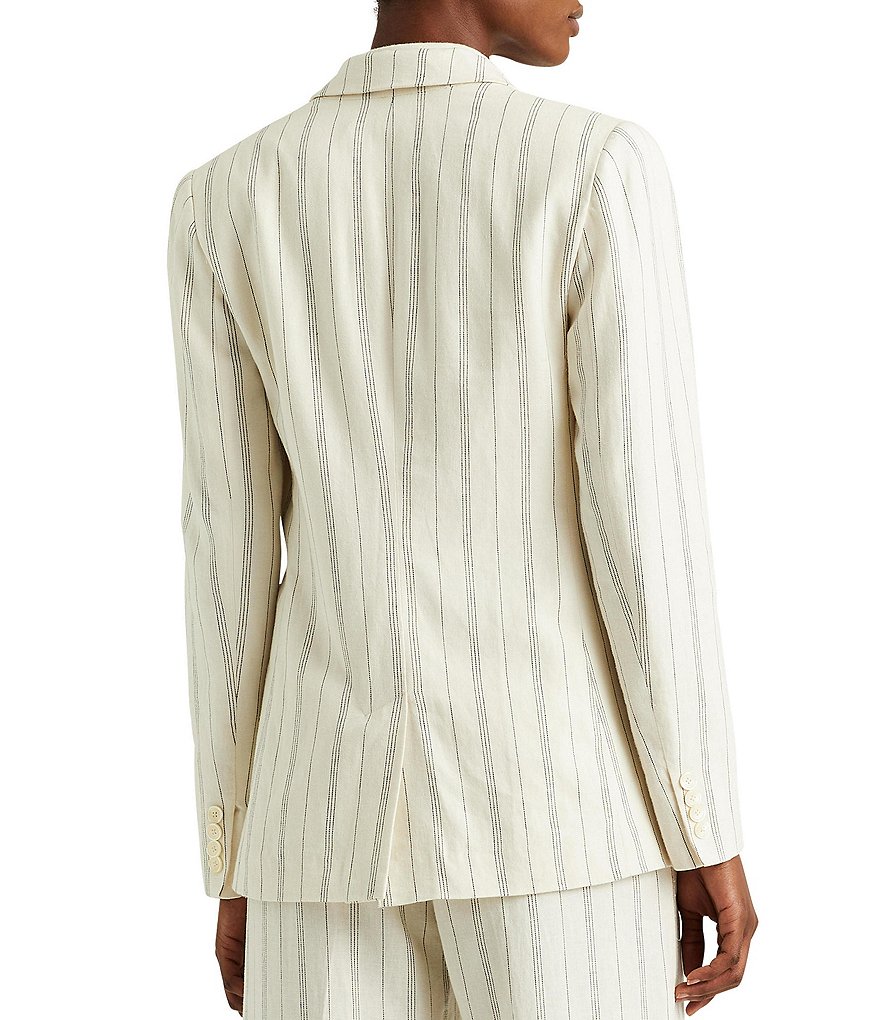 Lauren Ralph Lauren Striped Stretch Twill Notch Lapel Collar Two-Button Front Blazer