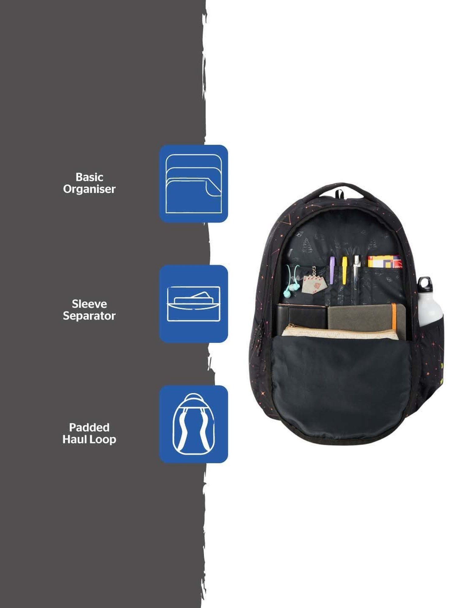 Wiki 27.5 Ltrs Black Medium Backpack
