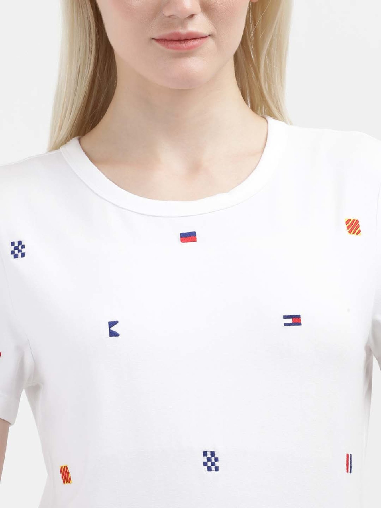 TOMMY HILFIGER White Cotton Embroidered T-Shirt