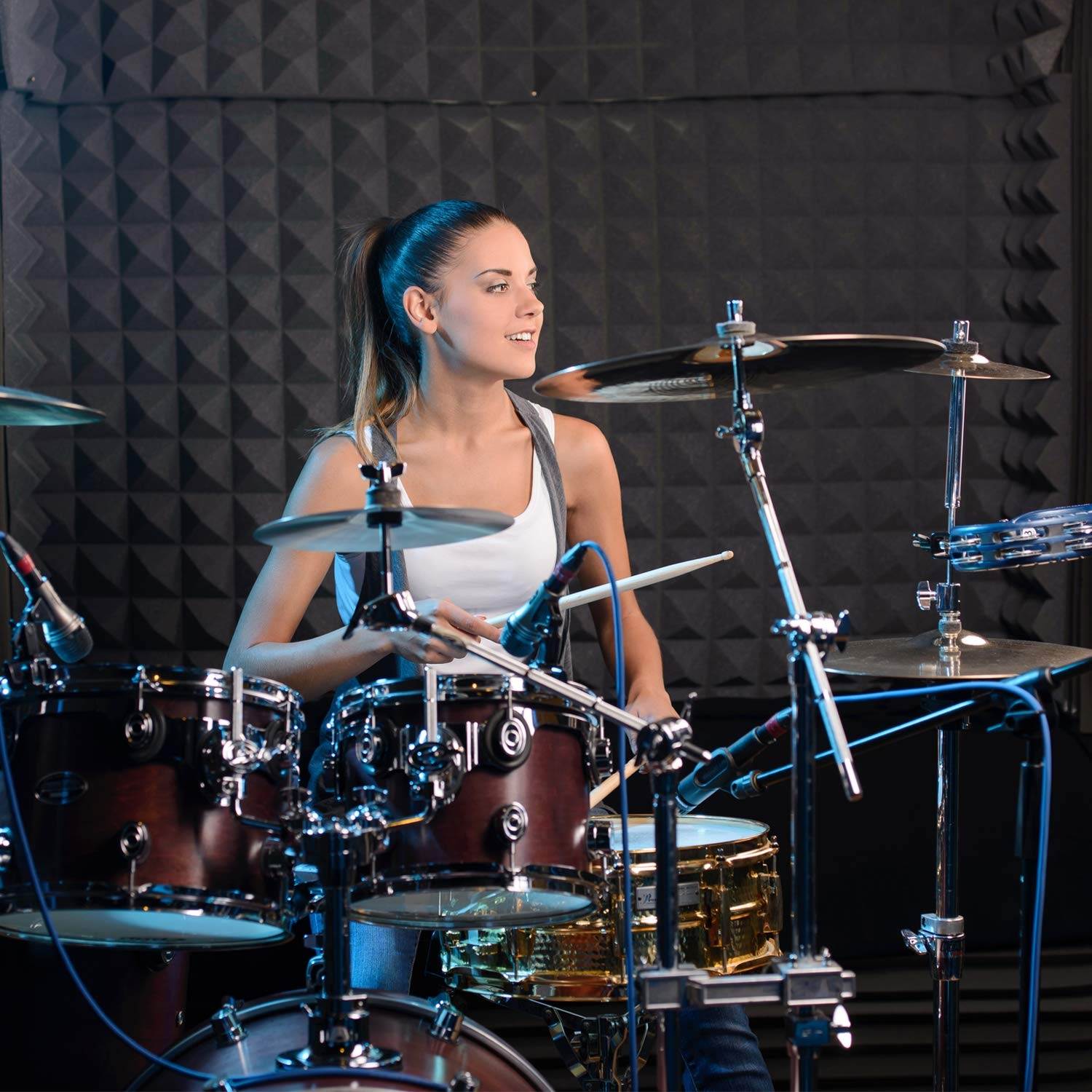 Acoustic Foam Panels 6-Pack 2" X 12" X 16", Ohuhu Uncompressed Pyramid 2 Inch Thick Sound Absorbing Dampening Wall Foam Acoustic Treatment