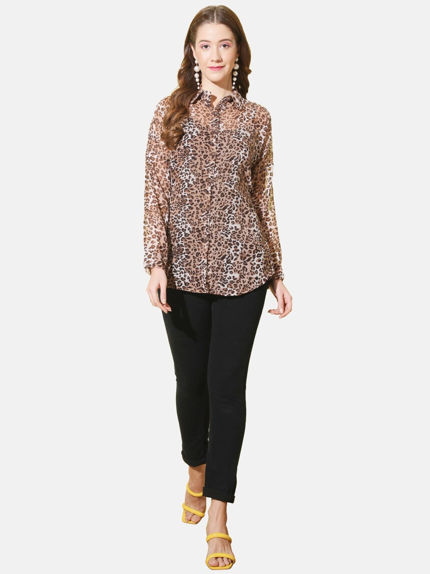 BUYNEWTREND Brown Printed Shirt