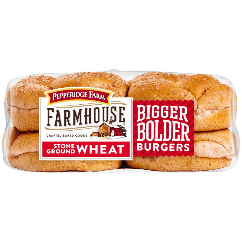 Pepperidge Farm Farmhouse Stone Ground Wheat Hamburger Buns, 20oz Bag, 8pk