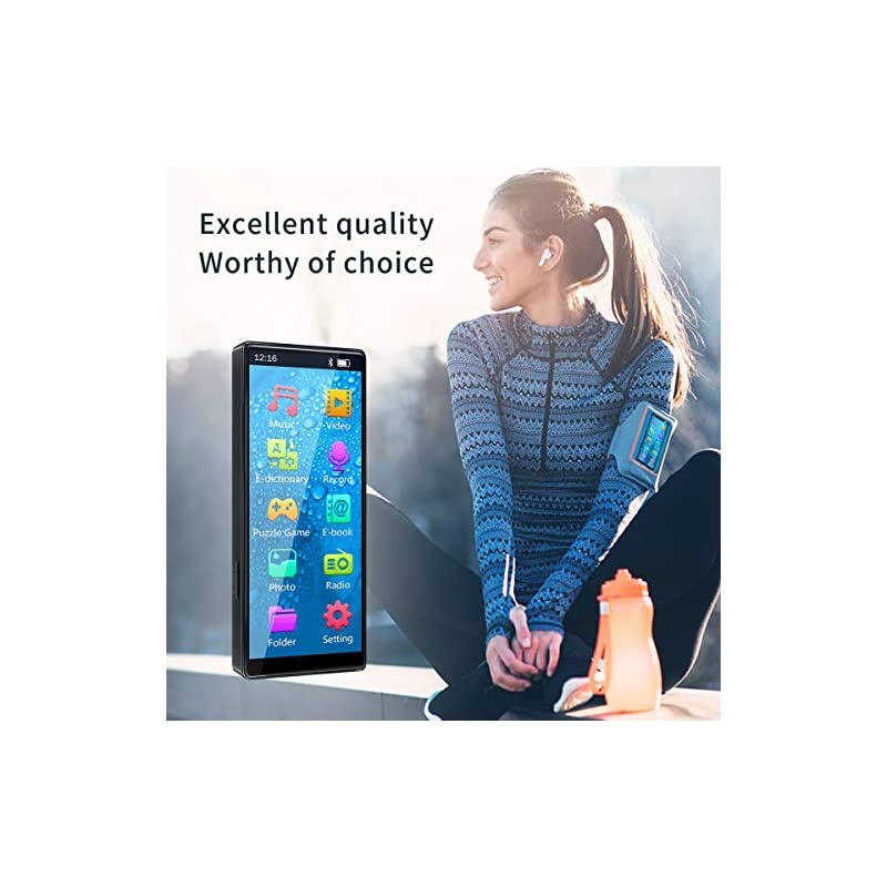 MP3 Player with Bluetooth 5.0, High Resolution and Full Touch Screen, Built-in Speaker, 8GB HiFi Lossless Sound Player with FM Radio, Voice Recorder, Supports up to 128GB, Black