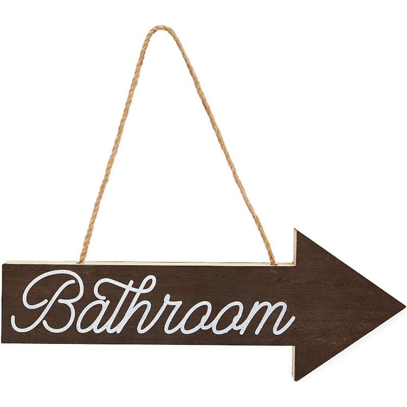 Farmlyn Creek Wooden Arrow Bathroom Sign, Hanging Rustic Wall D'ecor (15.5 x 5.5 Inches)