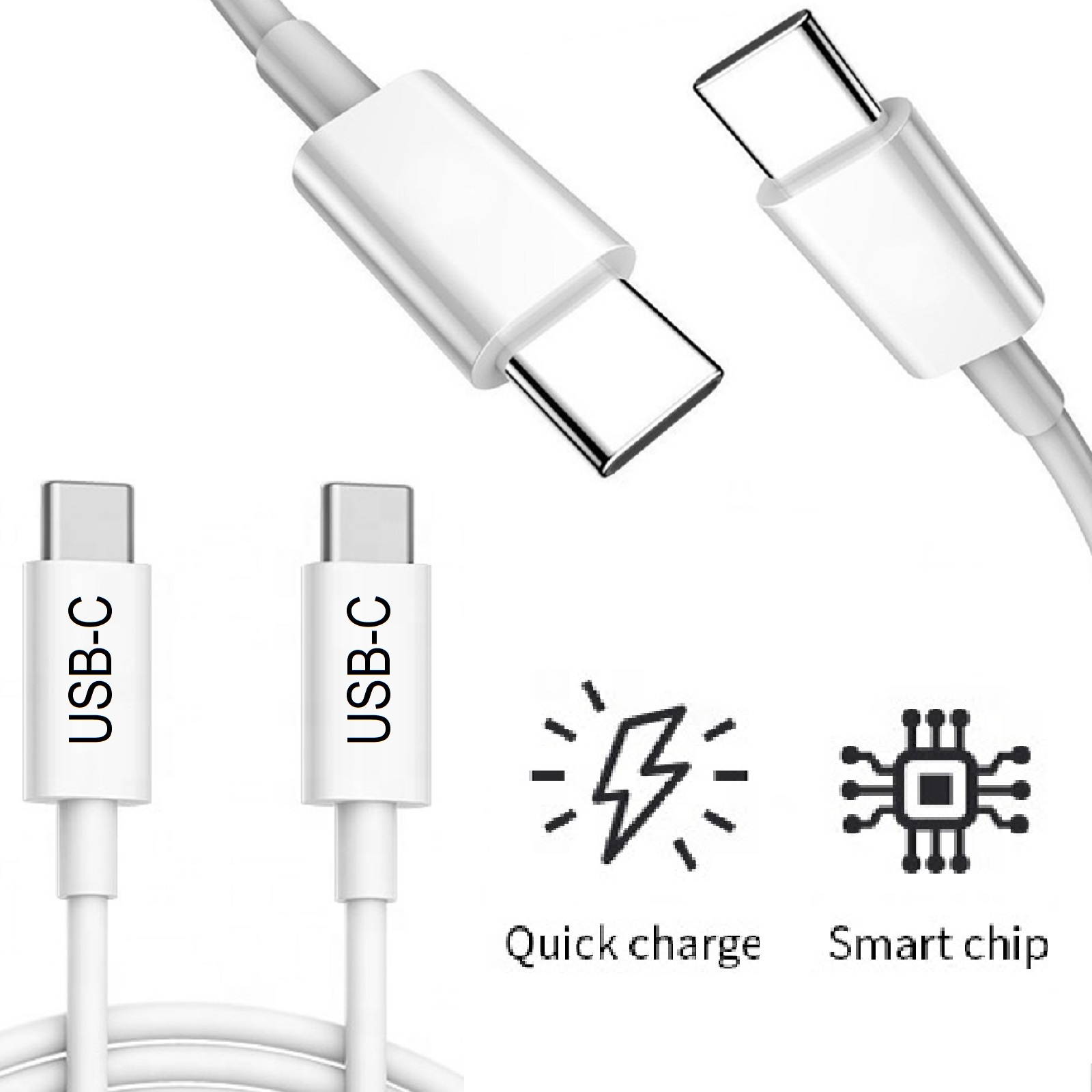 USB C to USB C Cable 1ft Type-C Fast Charging Data Cord Short White USB Type C for MacBook, iPad Pro, Samsung Galaxy S21 S20, Note 20, Google Pixel 5