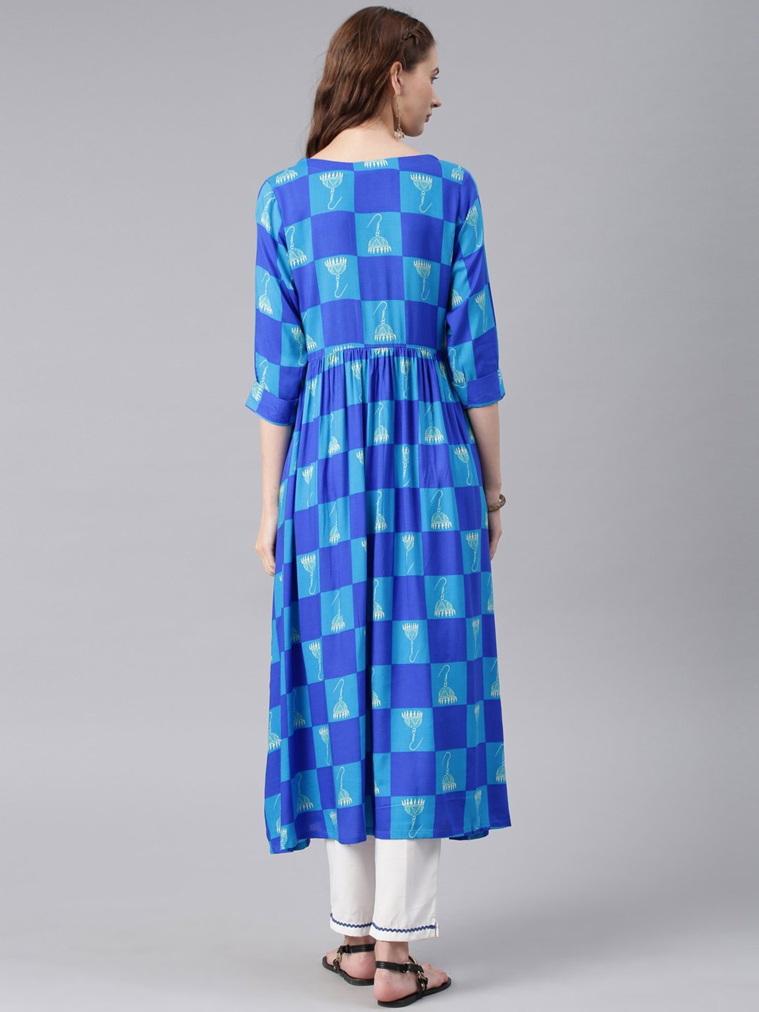 Alena Blue Printed A Line Kurta