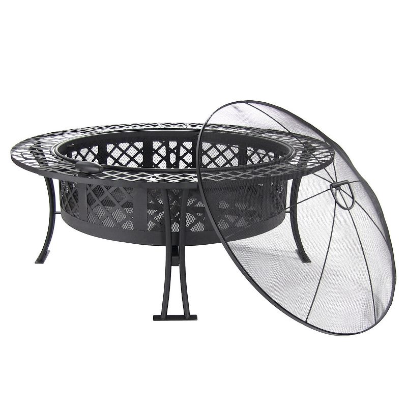 Sunnydaze Outdoor Camping or Backyard Steel Diamond Weave Fire Pit Bowl with Spark Screen - 40" - Black