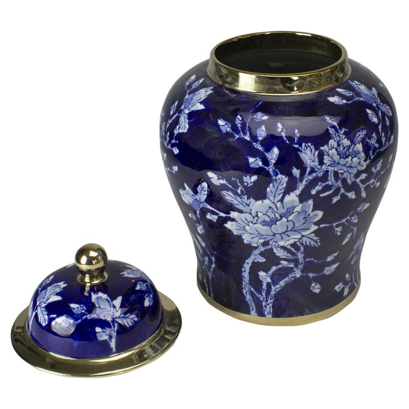 Raz Imports 16.5" Blue and White Floral Jar with a Gold Stripe
