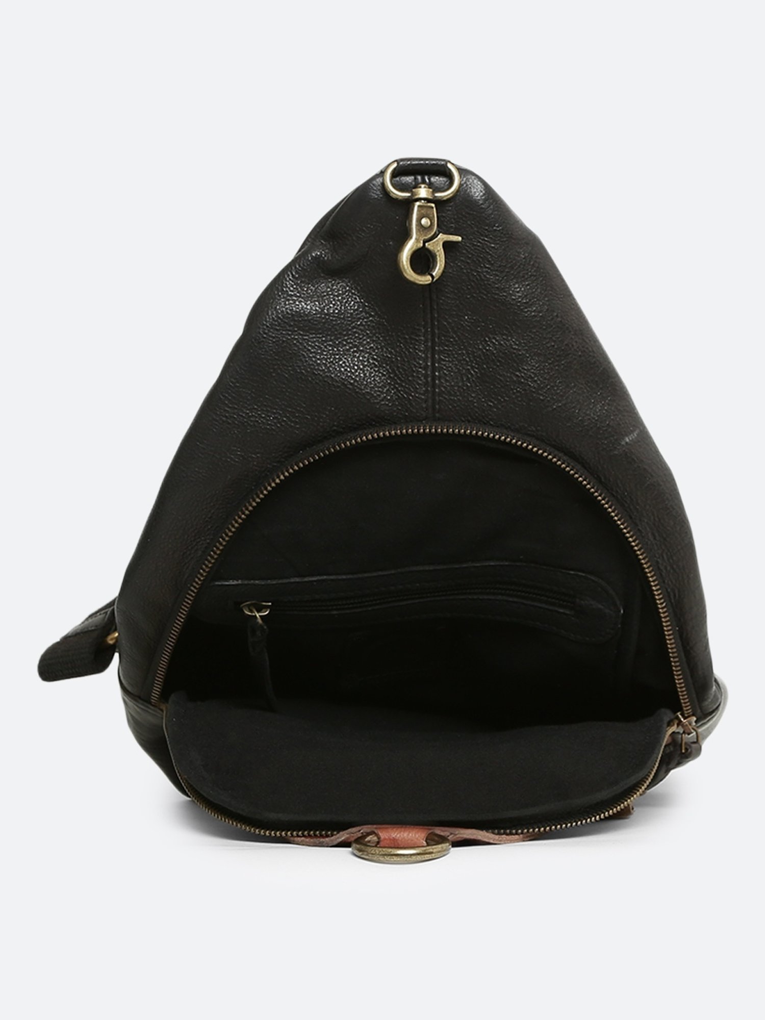 Art N Vintage Biker Black & Brown Leather Color Block Medium Cross Body Bag