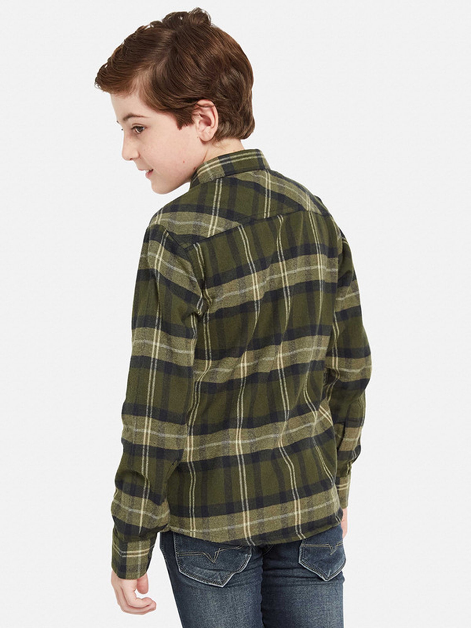 Octave Kids Olive Checks Full Sleeves Shirt