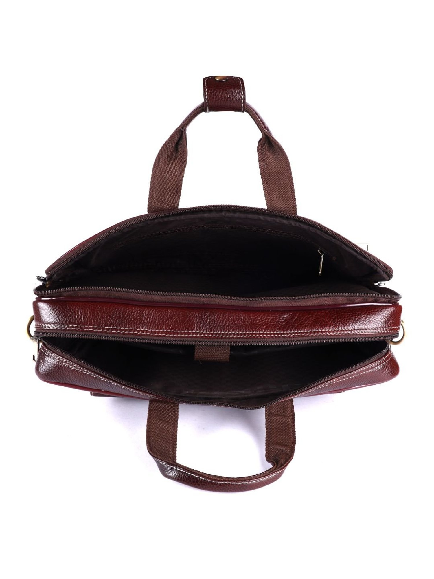 HiLEDER 100% Pure Genuine Leather  Spacious Briefcase Laptop Messenger Travel Office Bag, Brown