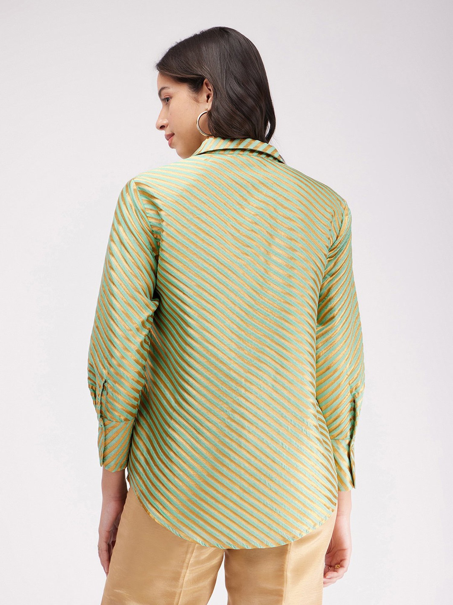 Fablestreet Green & Gold Striped Top