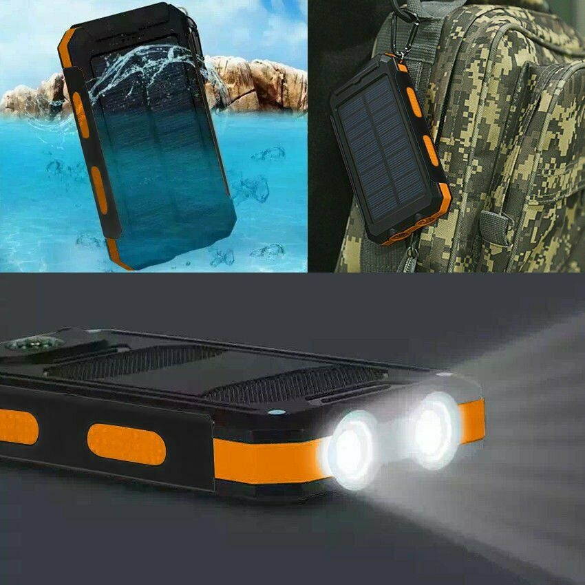 2021 Waterproof Solar Power Bank 900000mAh Portable External Battery Charger US