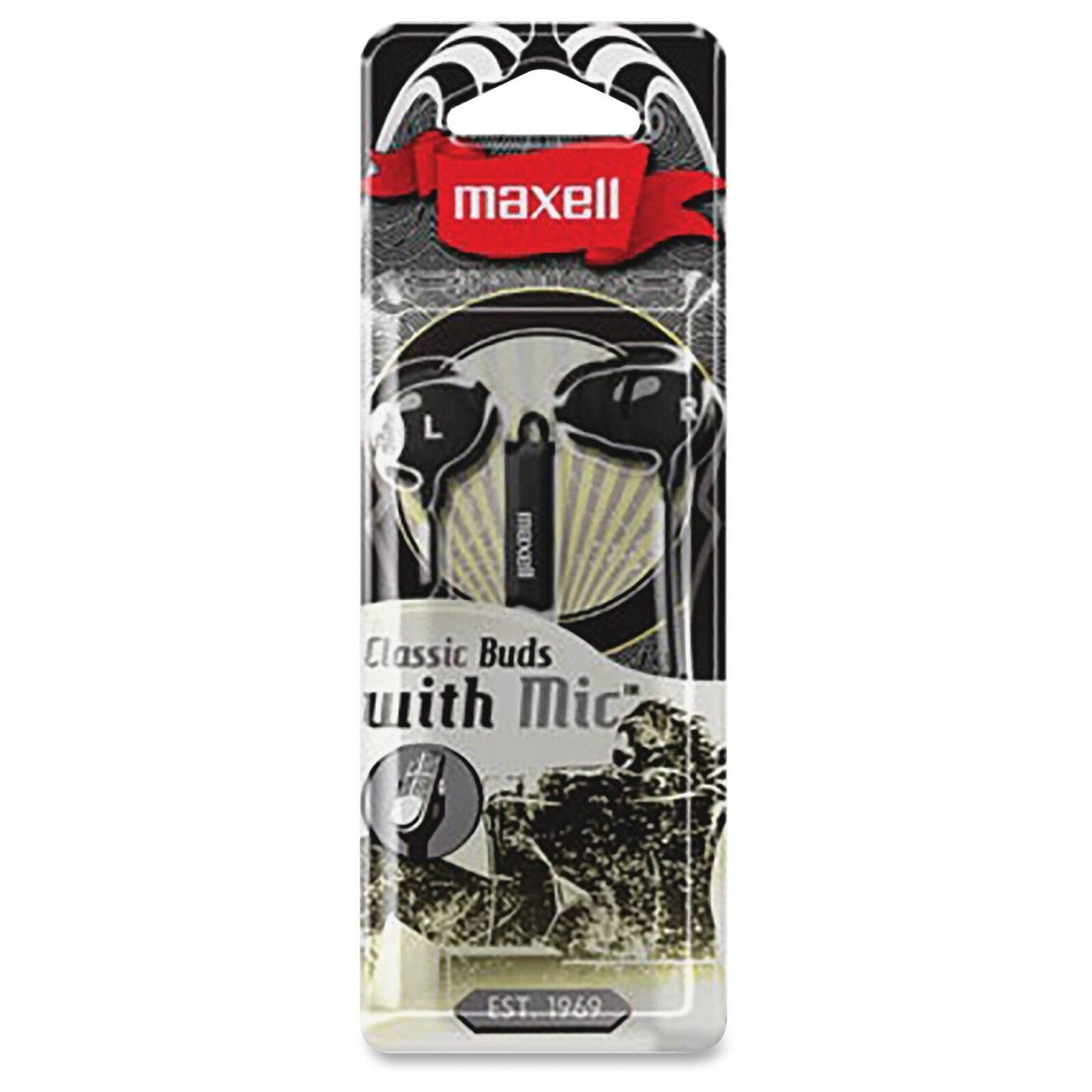 Maxell Classic Earbud With Mic Black - Stereo - Black - Wired - Earbud -