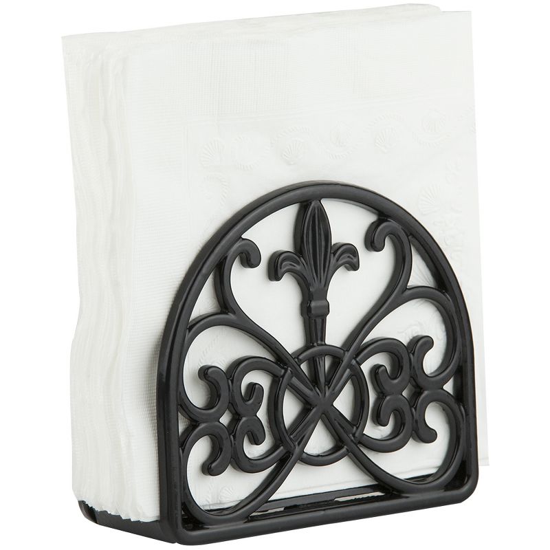 Home Basics Cast Iron Fleur De Lis Napkin Holder, Black