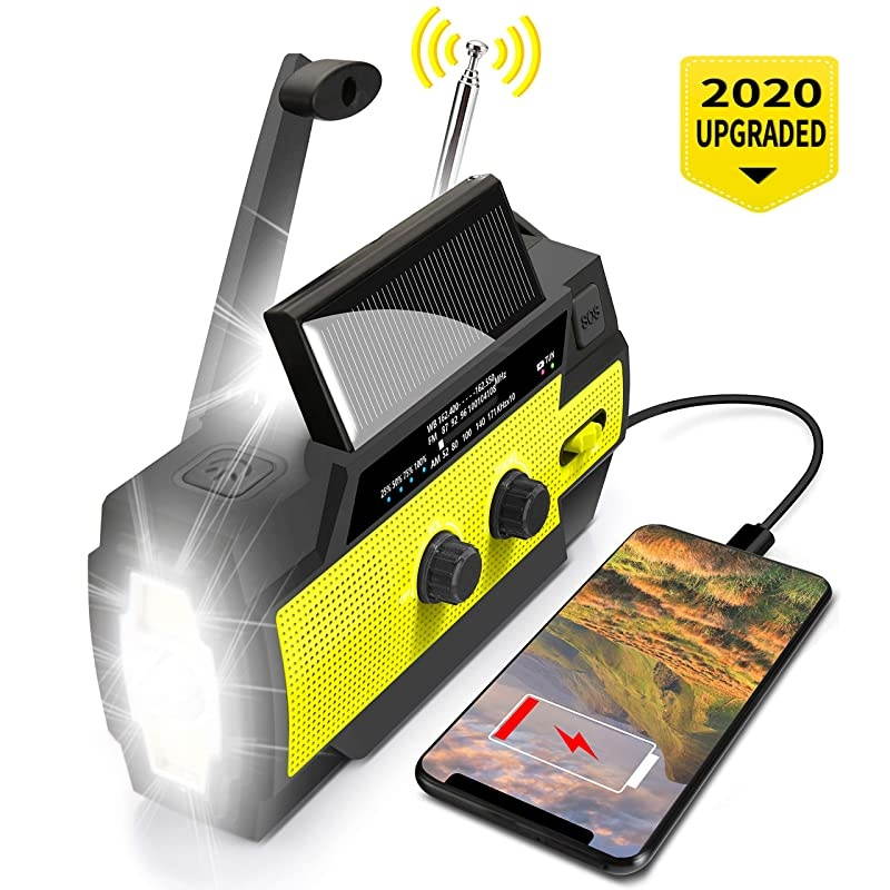 Flashlight Radio, 2021 Upgraded AM/FM/NOAA Weather Solar Crank Radio with 4000 mAh Replaceable Li-ion Battery, 3 Modes Flashlight,Sensor Reading Lamp,Phone Charger for Hurricanes, Tornadoes