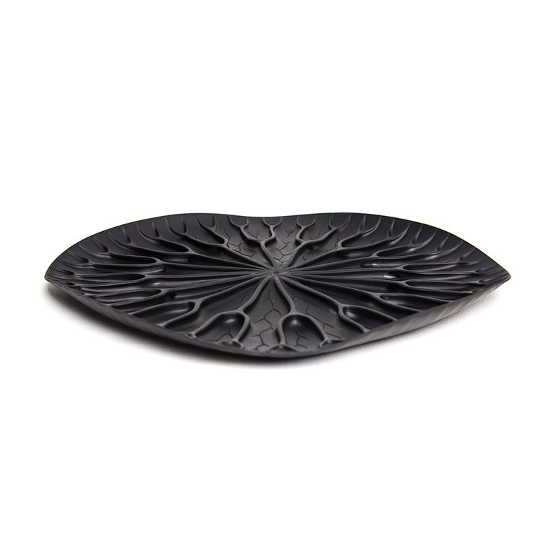 Design Ideas Bai Bua Lilypad Tray - Plastic Serveware - Black, 12.8" x 12.8" x 0.9"