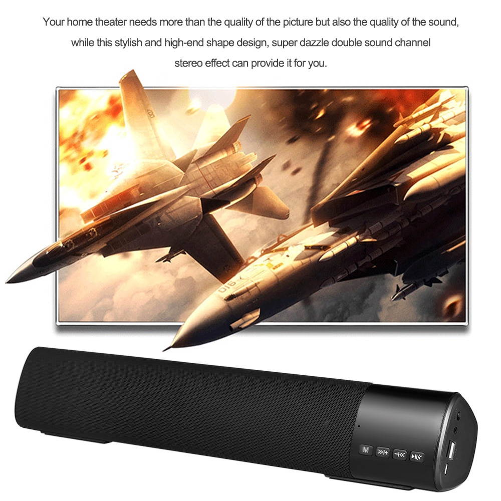 Wireless Bluetooth Speaker Stereo Music Player Soundbar FM Radio TF Card Slot Hands-free LED Display U Disk AUX-IN Black