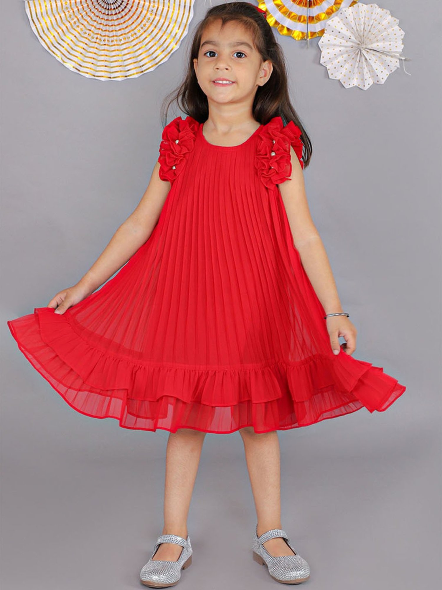 Lil Drama Kids Red Solid Dress