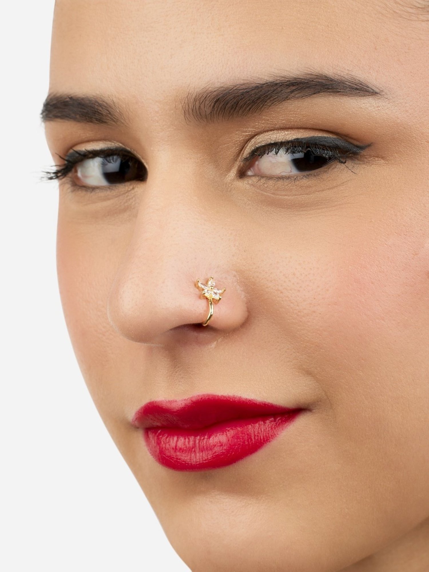 Zaveri Pearls Set of 3 Gold Tone Cubic Zirconia Contemporary Brass Clip On Nose Pins-ZPFK17365