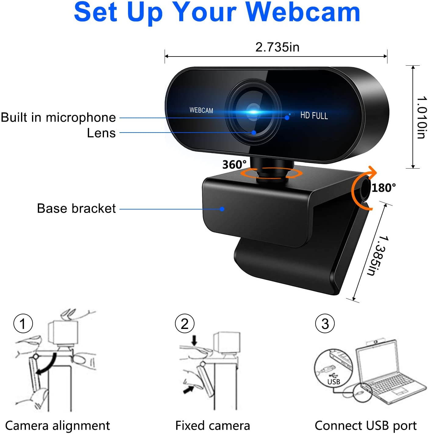 Webcam with Microphone,1080P HD Desktop Streaming Webcam-Wide Angle USB Computer Camera for Mac Skype OBS, Laptop Web Camera for Video Calling Gaming Recording Conferencing