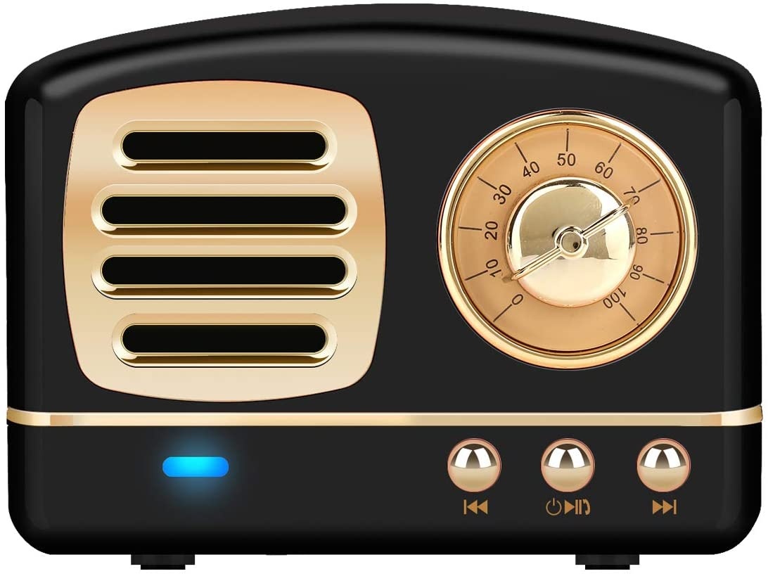 Wireless Stereo Retro Speakers, Portable Bluetooth Vintage Speakers with Powerful Sound, Answering Calls, Alexa Support, TF Card, AUX for Kitchen Bedrooms Party Outdoor Android iOS Black