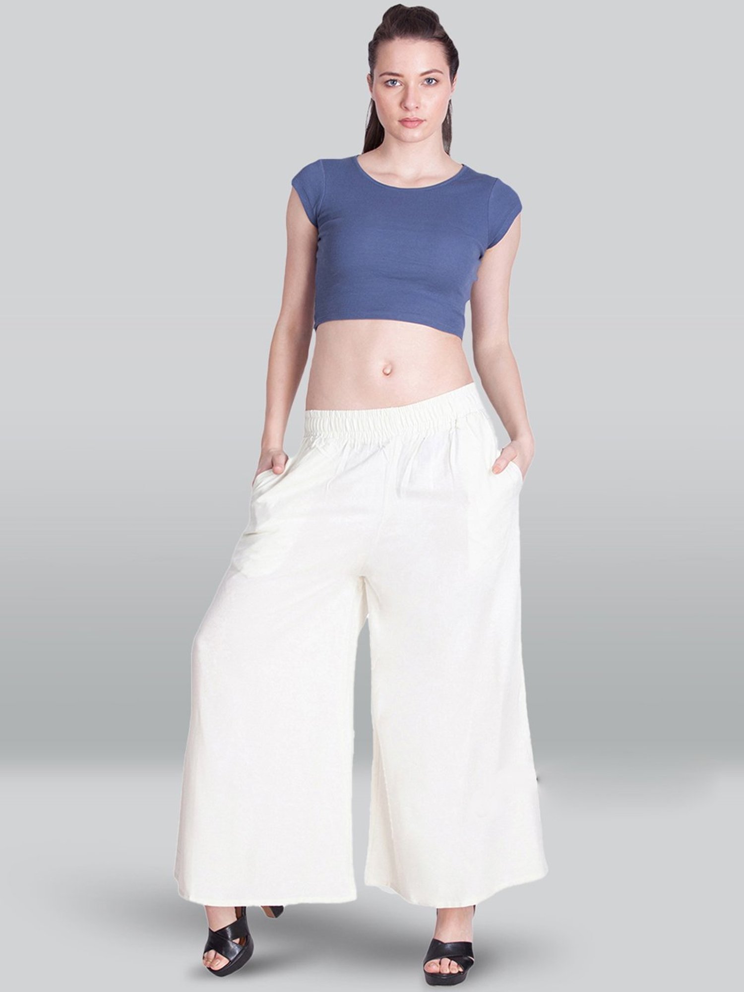 Lyra White Elasticated Full Length Palazzos